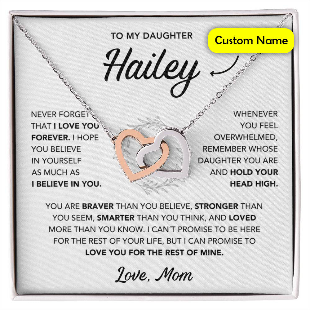 Daughter Necklace from Mom - Custom Name - Interlocking Hearts