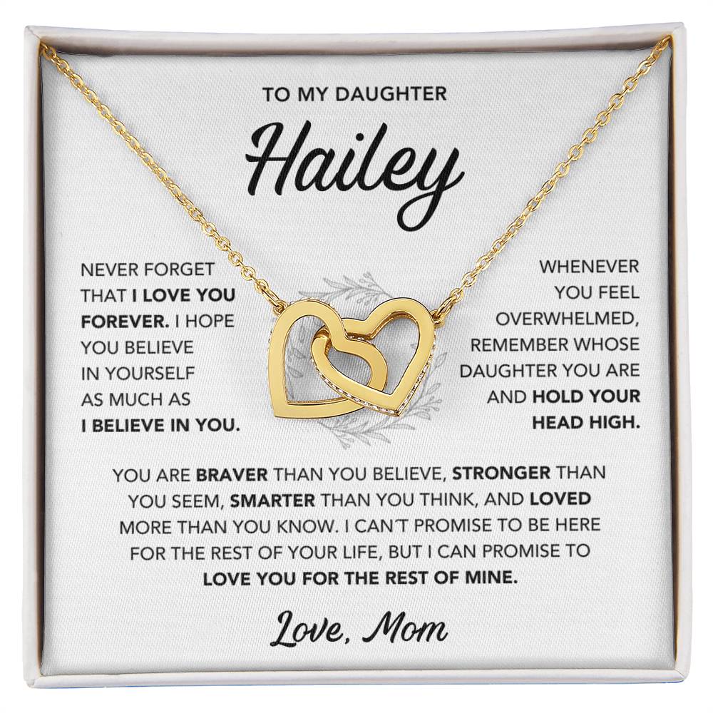 Daughter Necklace from Mom - Custom Name - Interlocking Hearts
