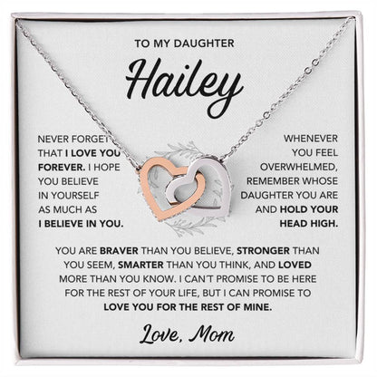 Daughter Necklace from Mom - Custom Name - Interlocking Hearts