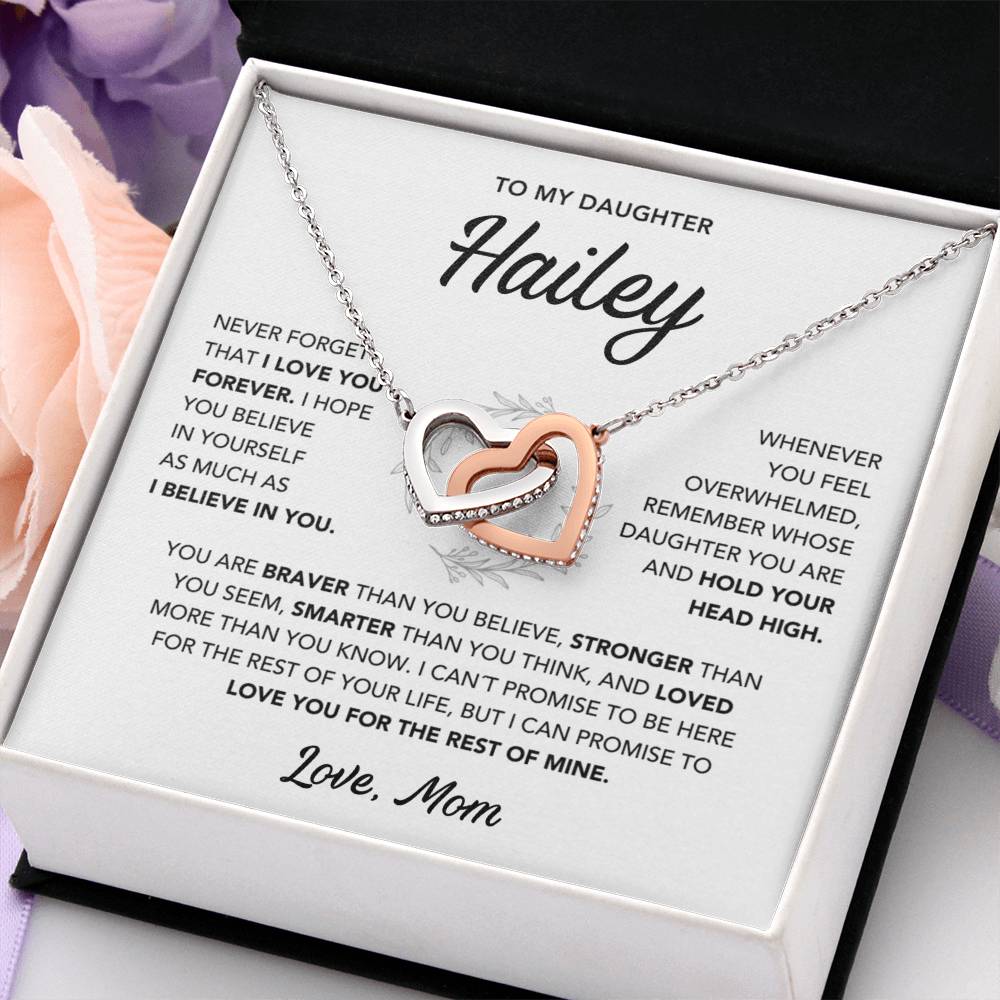 Daughter Necklace from Mom - Custom Name - Interlocking Hearts