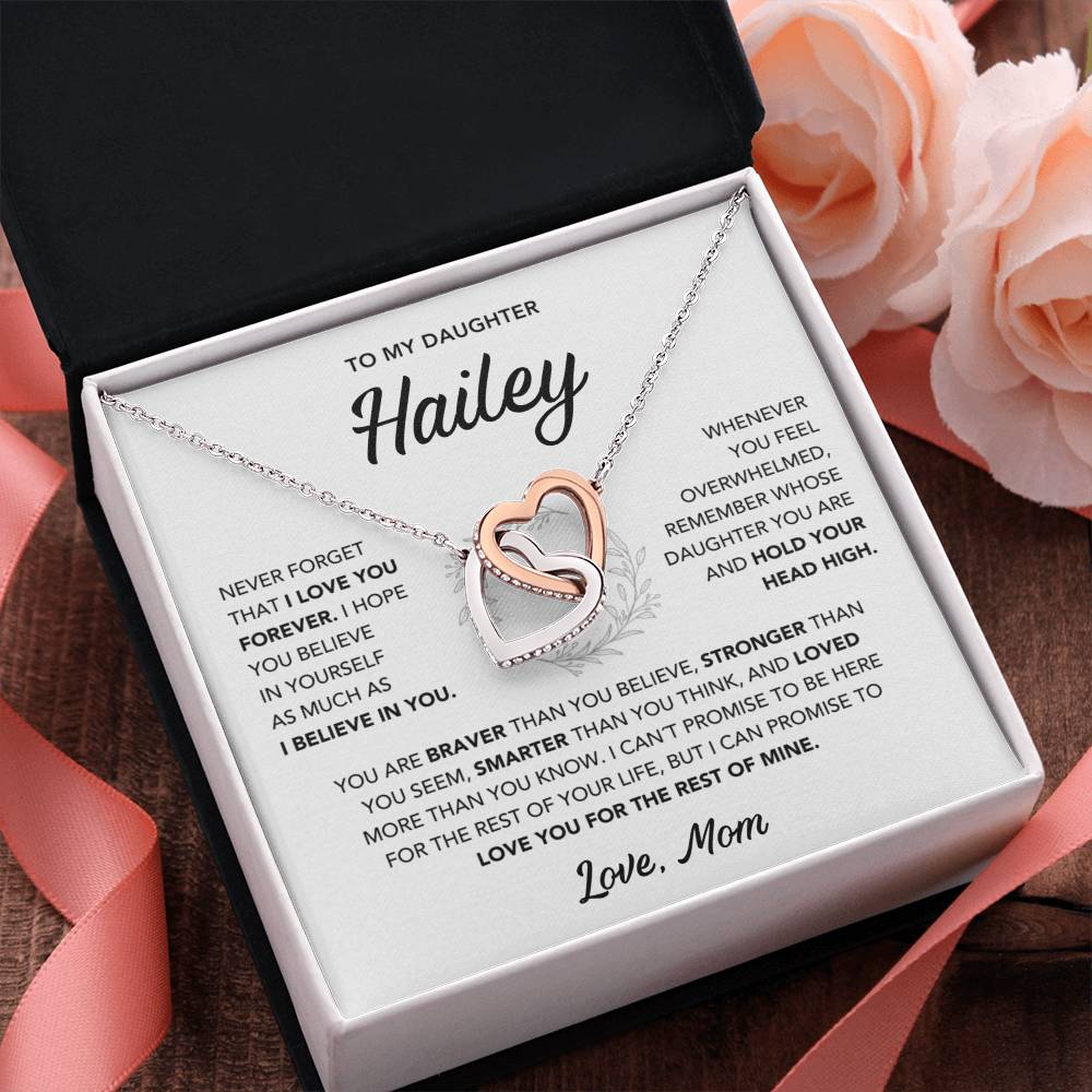 Daughter Necklace from Mom - Custom Name - Interlocking Hearts
