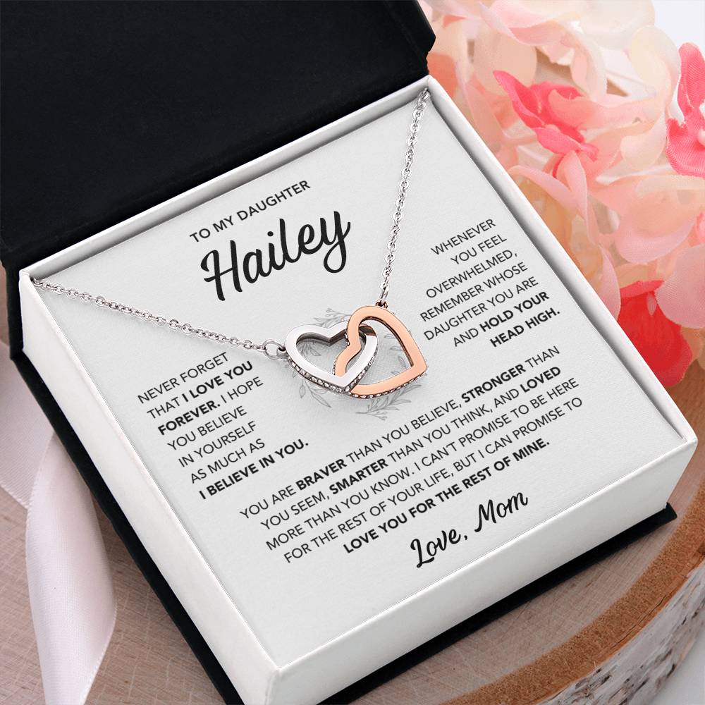 Daughter Necklace from Mom - Custom Name - Interlocking Hearts