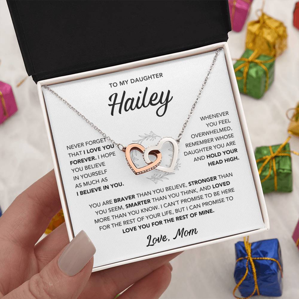 Daughter Necklace from Mom - Custom Name - Interlocking Hearts
