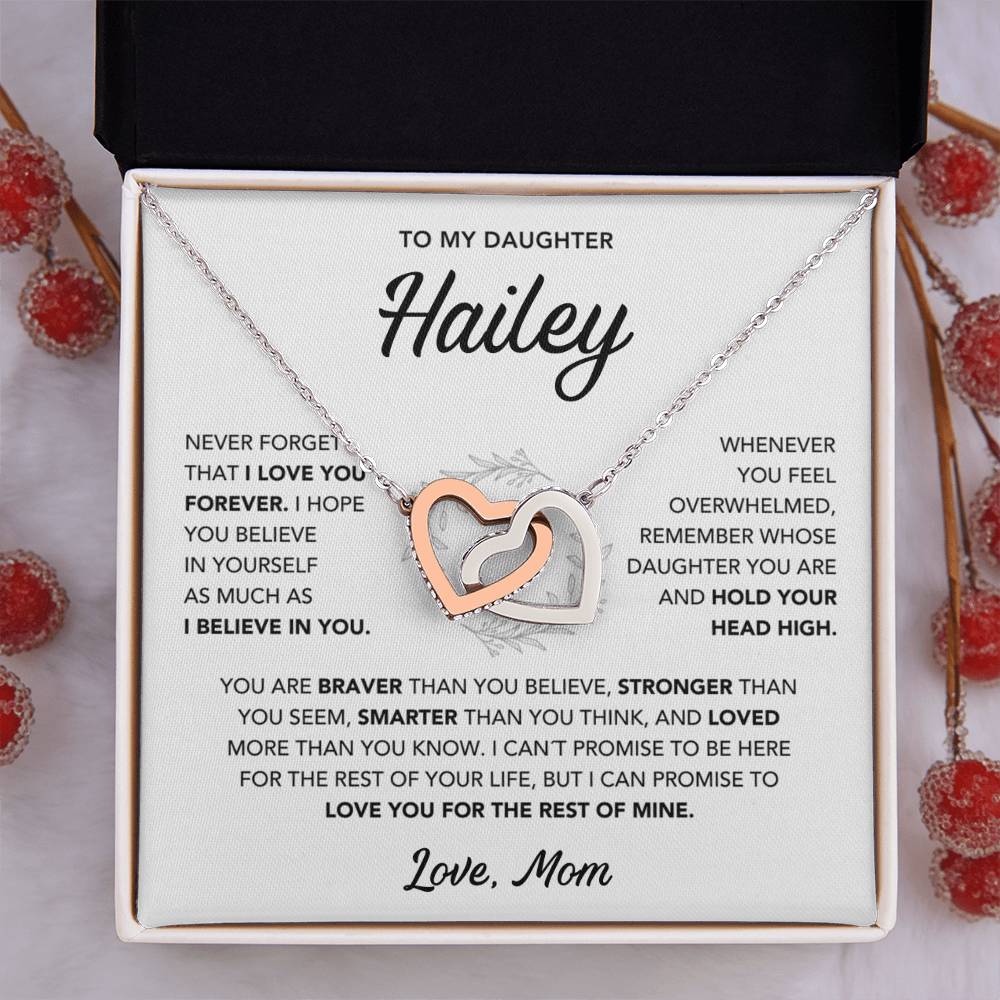 Daughter Necklace from Mom - Custom Name - Interlocking Hearts