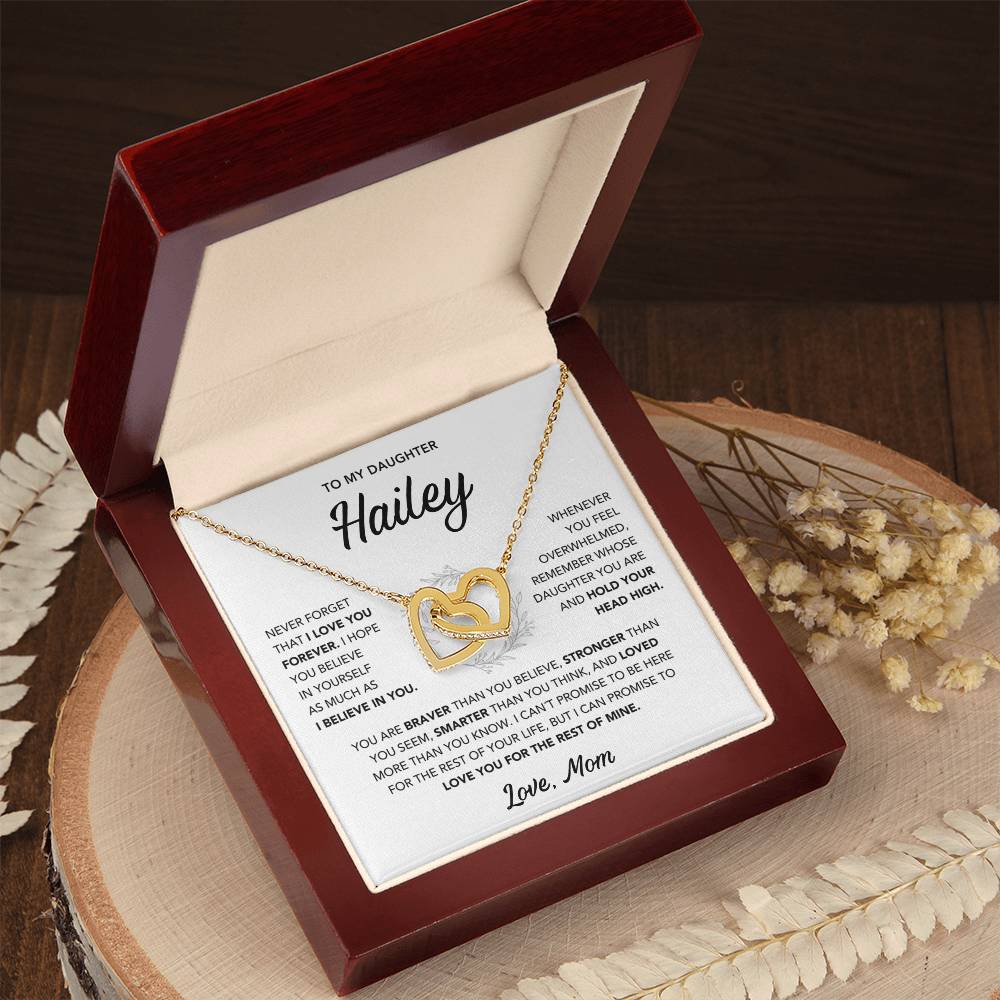 Daughter Necklace from Mom - Custom Name - Interlocking Hearts