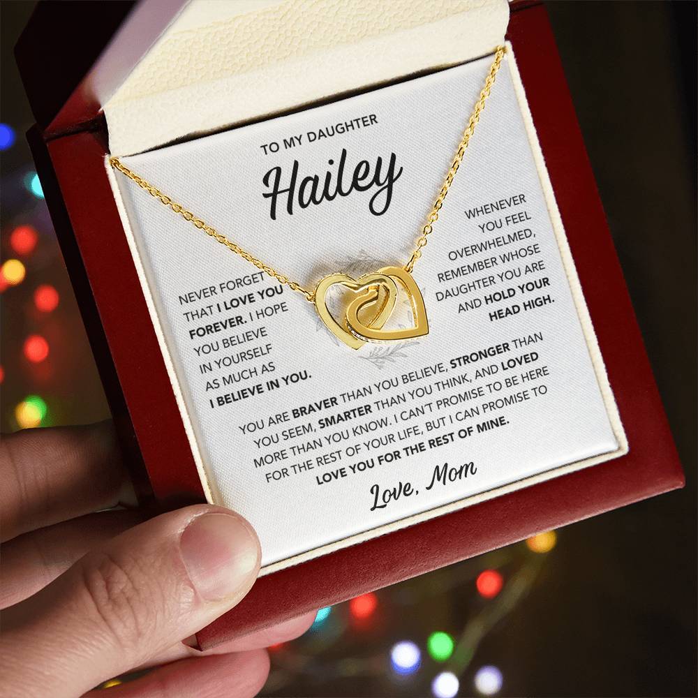 Daughter Necklace from Mom - Custom Name - Interlocking Hearts