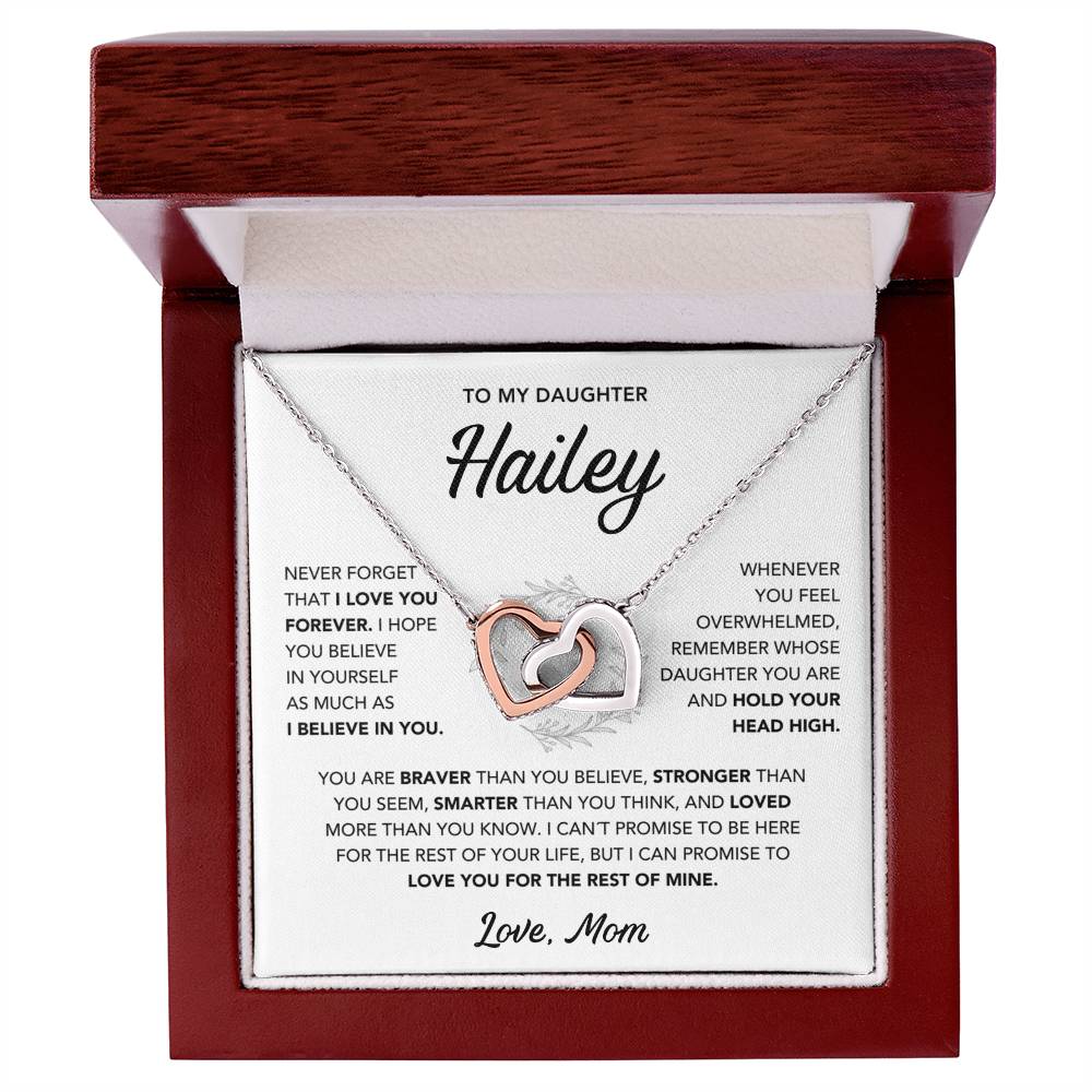 Daughter Necklace from Mom - Custom Name - Interlocking Hearts