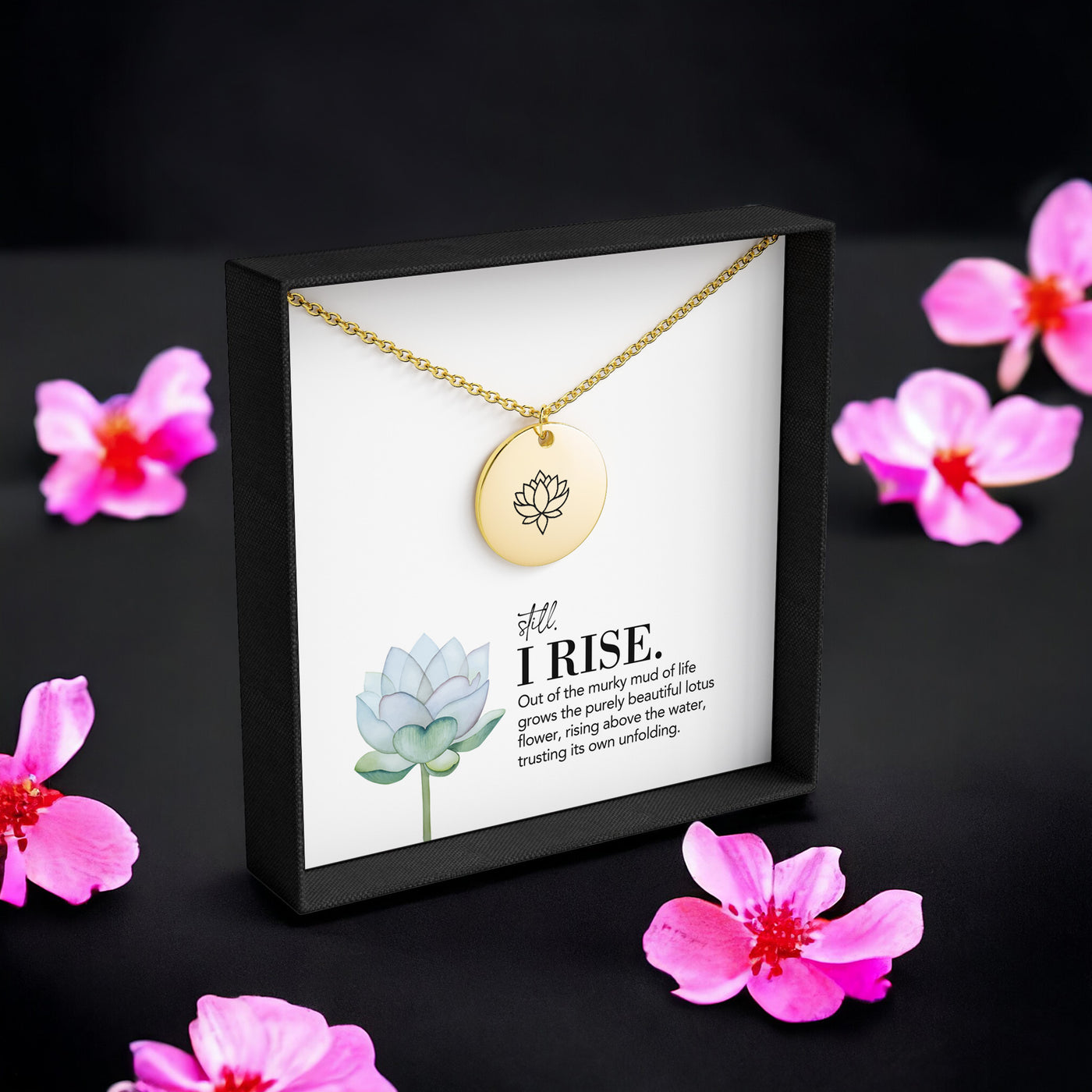 Disc Necklace Lotus FLower with name