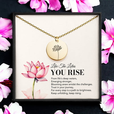 Disc Necklace Lotus Flower with message