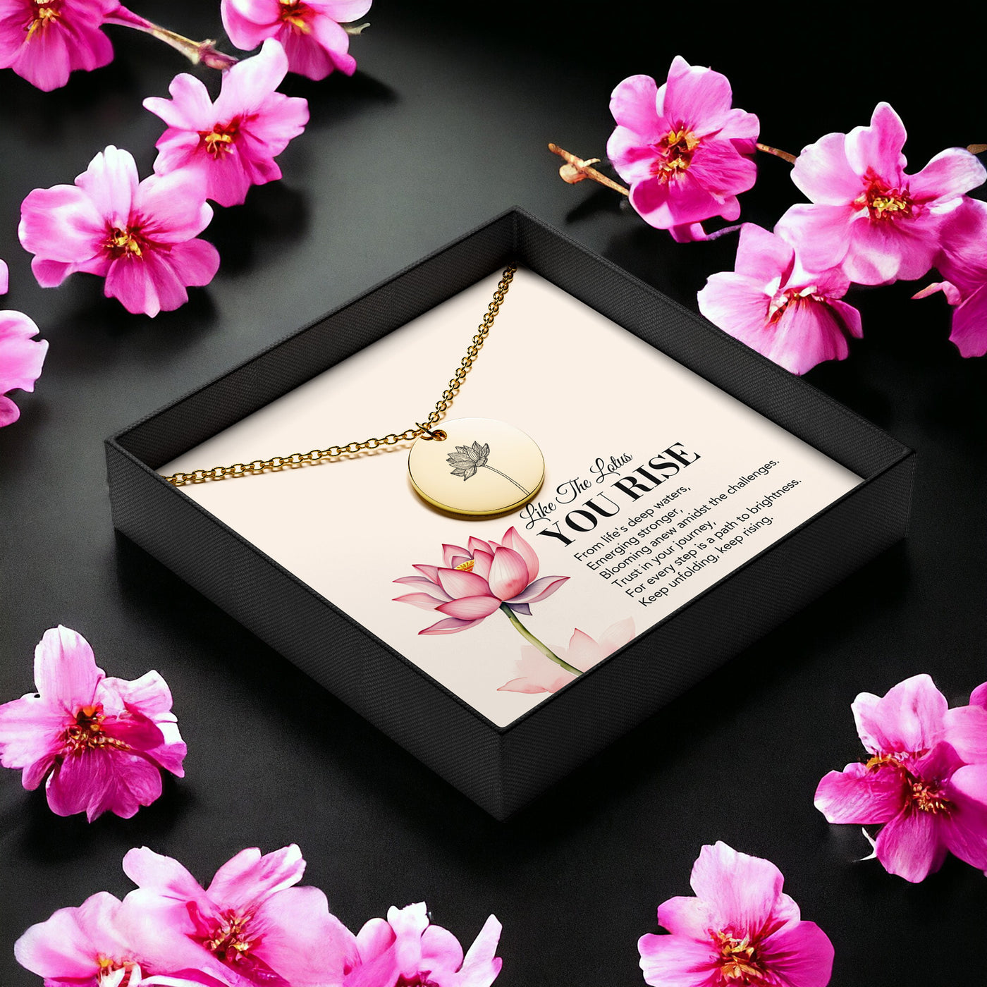 Disc Necklace Lotus Flower with message