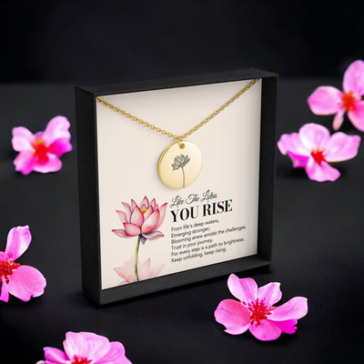 Disc Necklace Lotus Flower with message