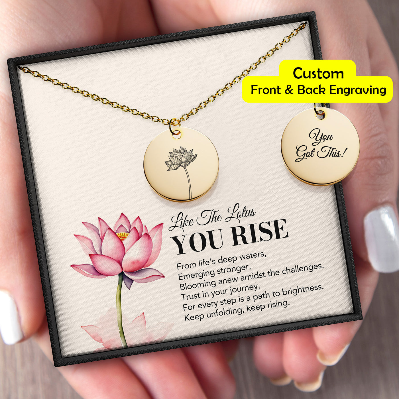 Disc Necklace Lotus Flower with message