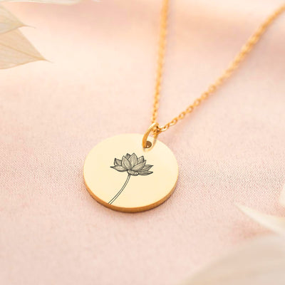 Disc Necklace Lotus Flower with message