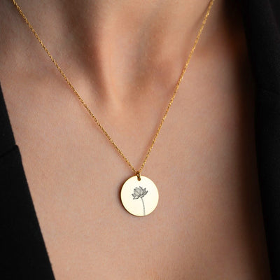 Disc Necklace Lotus Flower with message