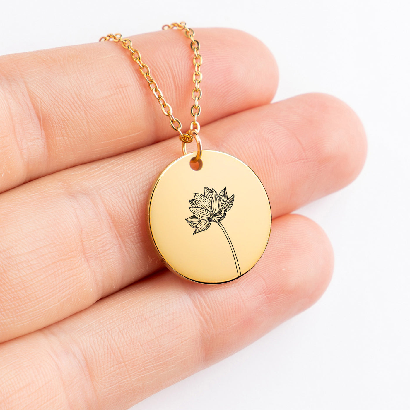 Disc Necklace Lotus Flower with message