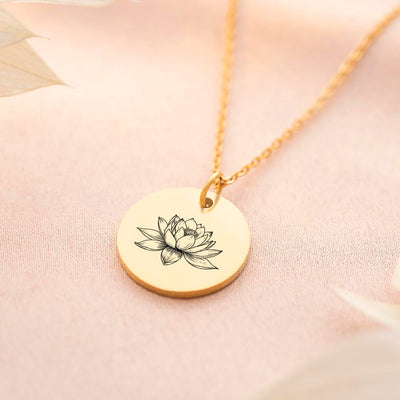Disc Necklace Lotus Flower with Symbol and message