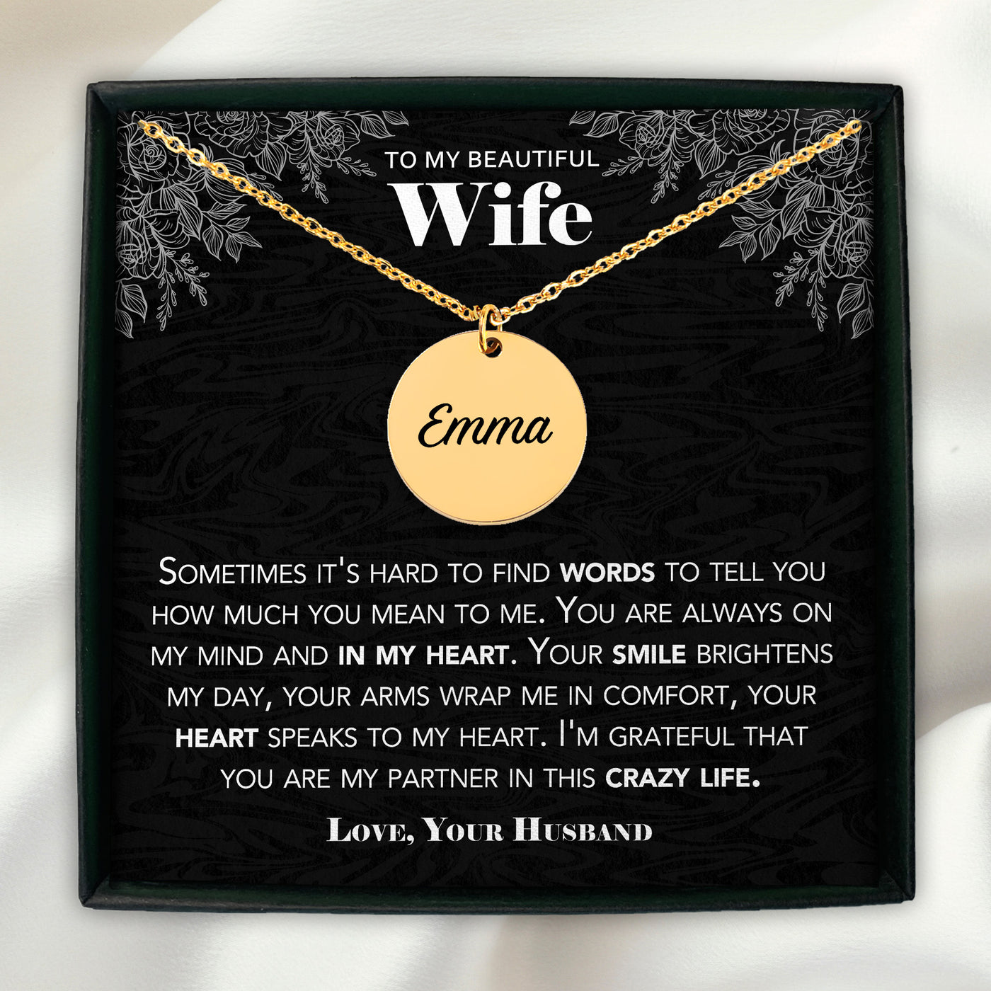 Wife - Disc Pendant Necklace - Black