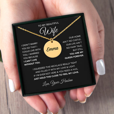 To My Wife - Disc Pendant Necklace - Black