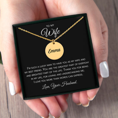To My Wife - Custom Disc Pendant Necklace - Black