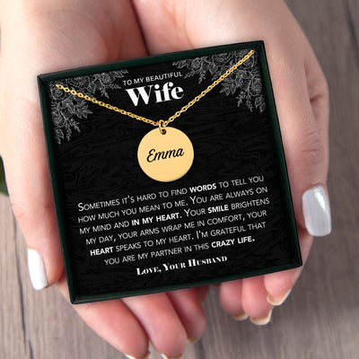 Wife - Disc Pendant Necklace - Black
