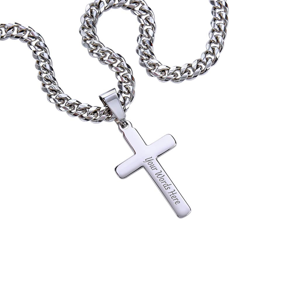 Engraved Artisan Cross with Cuban Link Chain