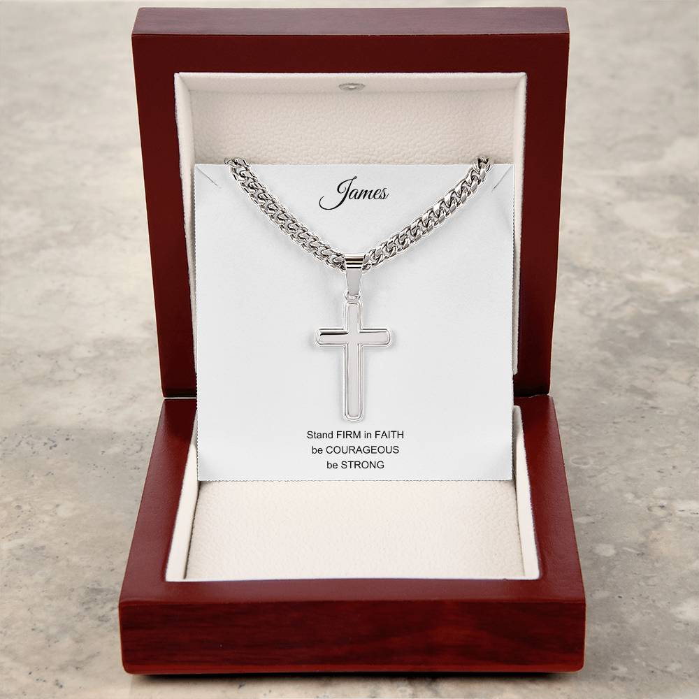 Engraved Artisan Cross with Cuban Link Chain