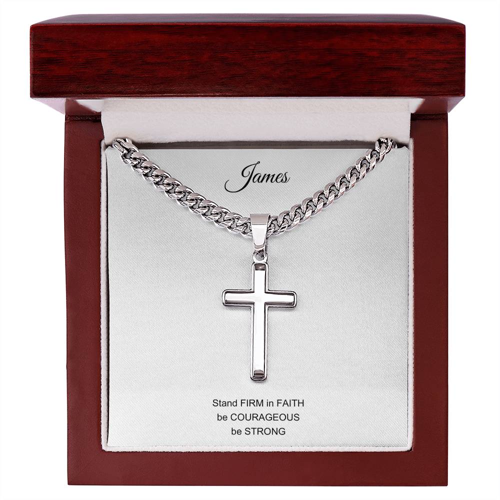 Engraved Artisan Cross with Cuban Link Chain