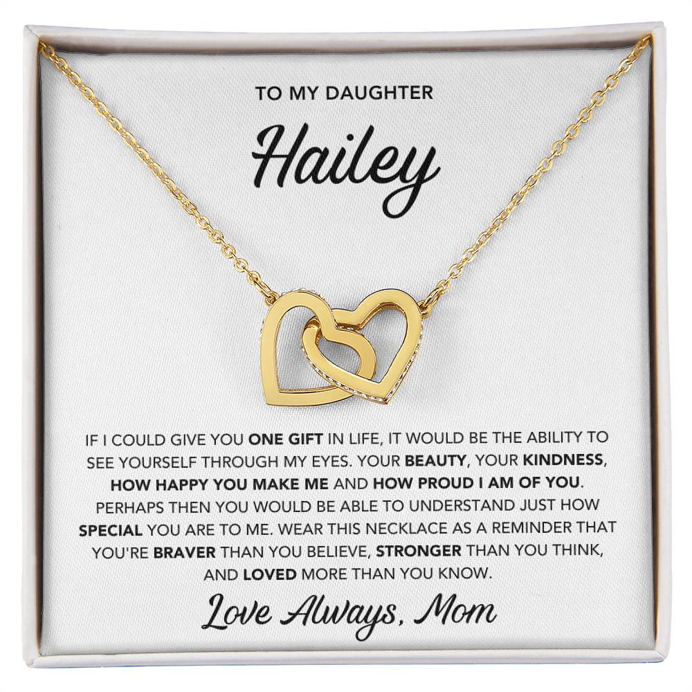 Daughter Necklace from Mom - Custom Name - Interlocking Hearts Necklace