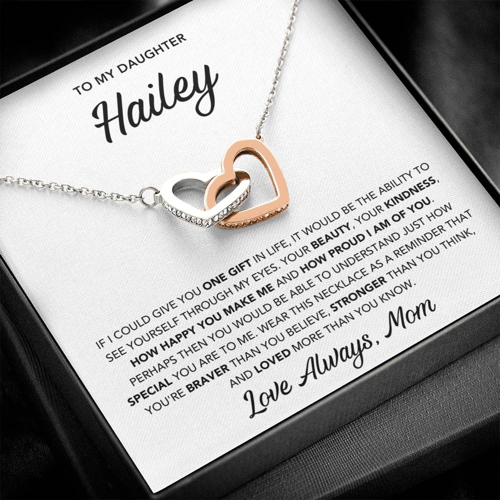 Daughter Necklace from Mom - Custom Name - Interlocking Hearts Necklace