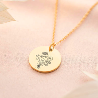 Disc Necklace to My Mom, Flowers and Names
