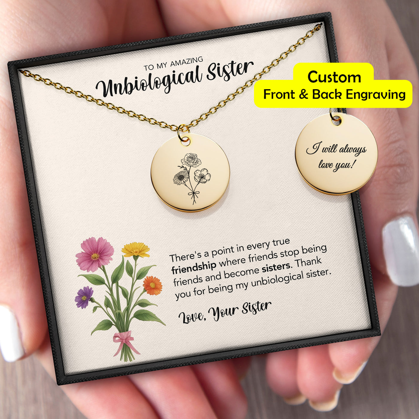Disc Necklace Unbiologial Sister Birth Flowers