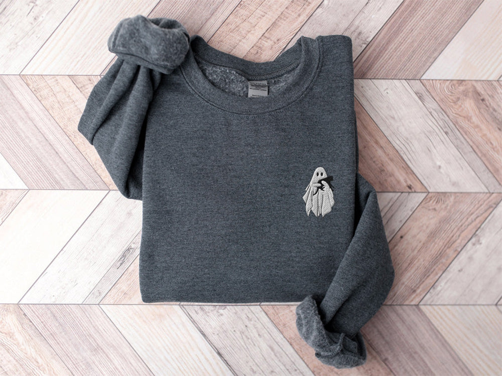 Embroidered Ghost & Cat Sweatshirt, Halloween