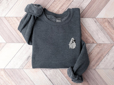 Embroidered Ghost & Cat Sweatshirt, Halloween