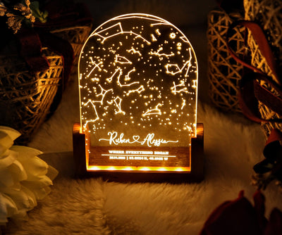 Personalized Constellation Chart Lamp - Gift Star Map on Night Light - Gift for Boyfriend / Girlfriend - Stars Chart Gift for Couples