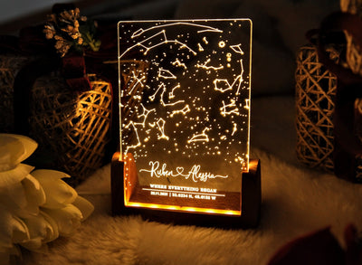 Personalized Constellation Chart Lamp - Gift Star Map on Night Light - Gift for Boyfriend / Girlfriend - Stars Chart Gift for Couples