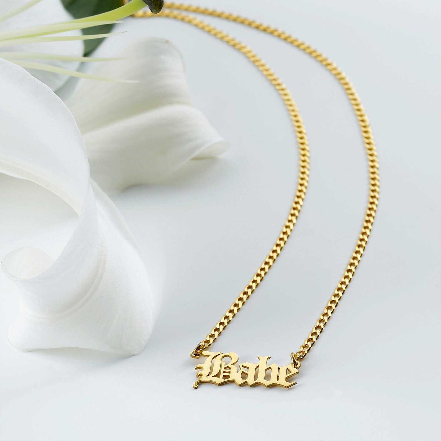 14K Gold Name Necklace, Cuban Chain Necklace