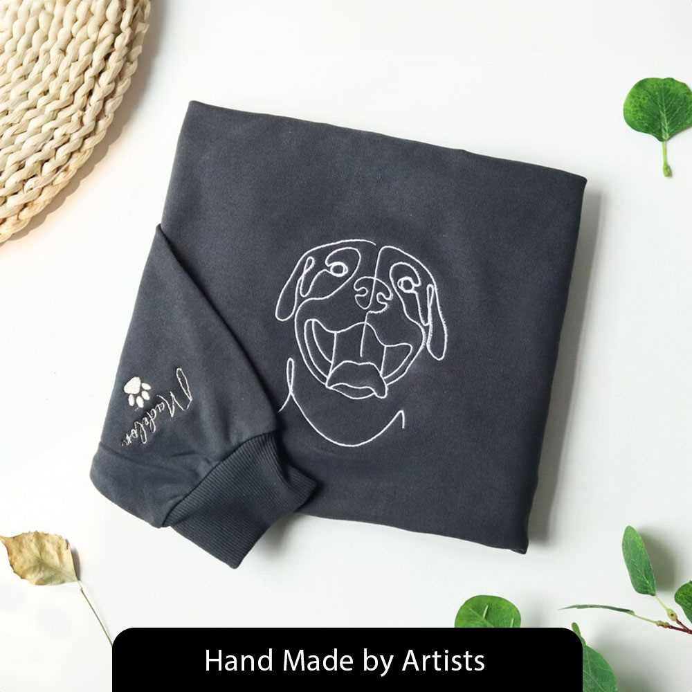 Custom Embroidered Dog Line Art Hoodie