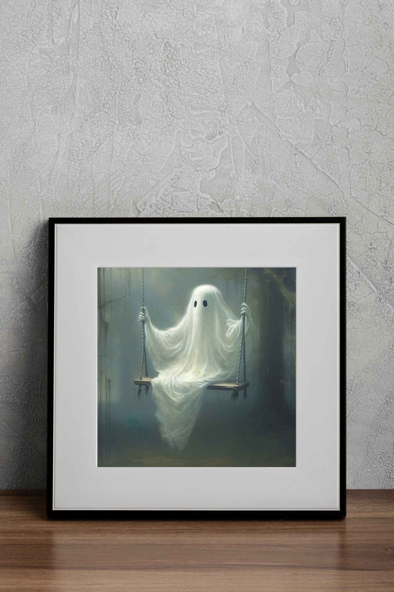 Cute Little Ghost On The Swing - Art Print