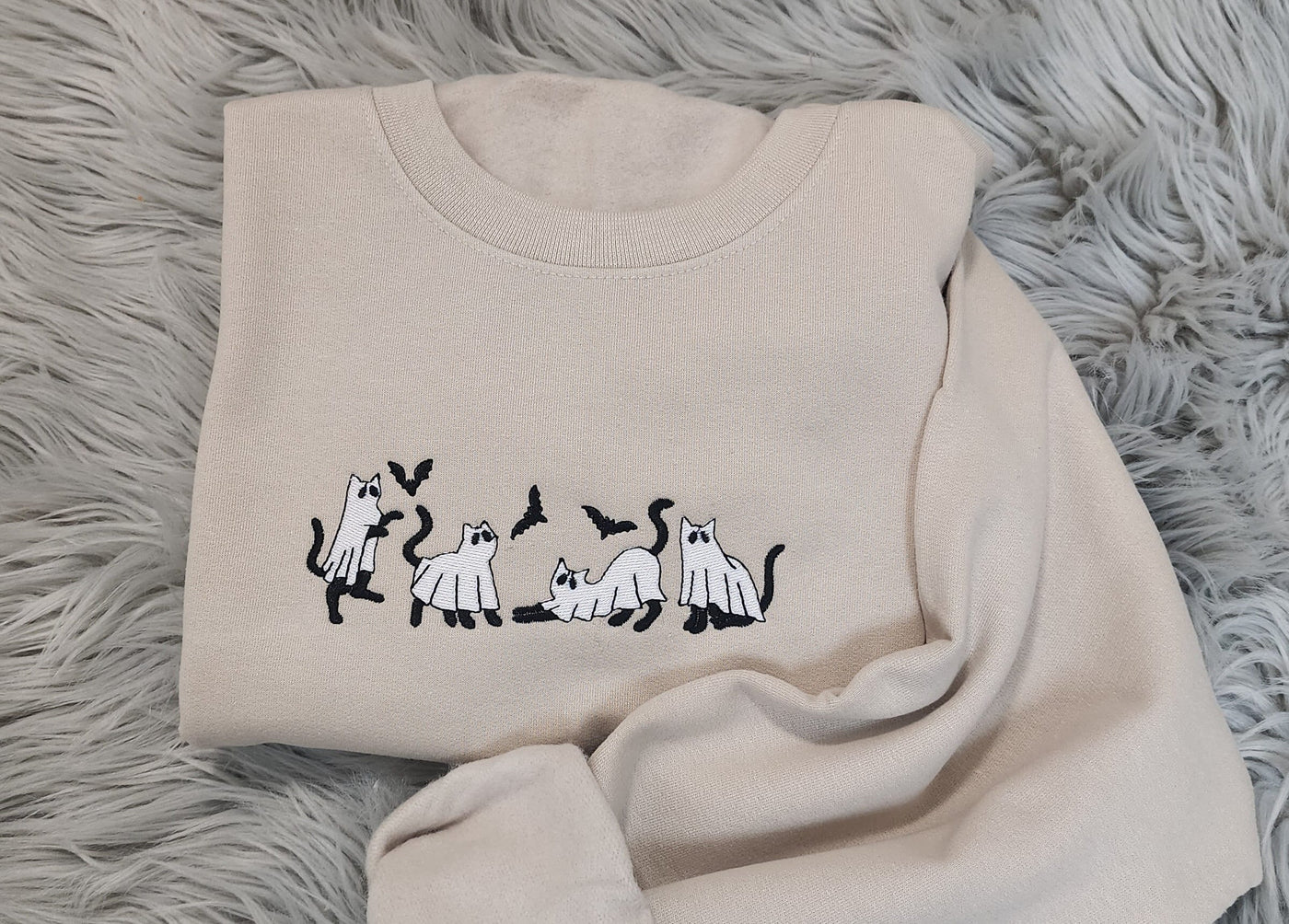 Embroidery Ghost Cats Halloween Sweatshirt